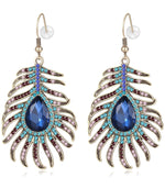 Frogwill Frogwill Womens Crystal Hook Earrings Sparkling Rhinestone Peacock Feather Dangle Earrings