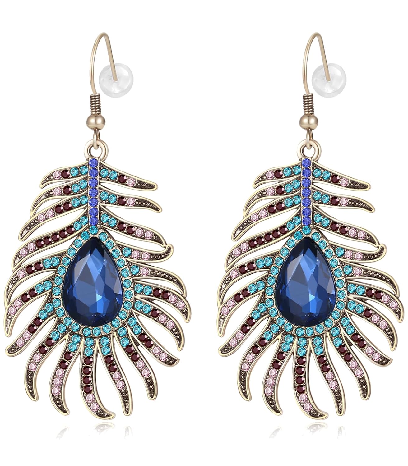 Frogwill Frogwill Womens Crystal Hook Earrings Sparkling Rhinestone Peacock Feather Dangle Earrings