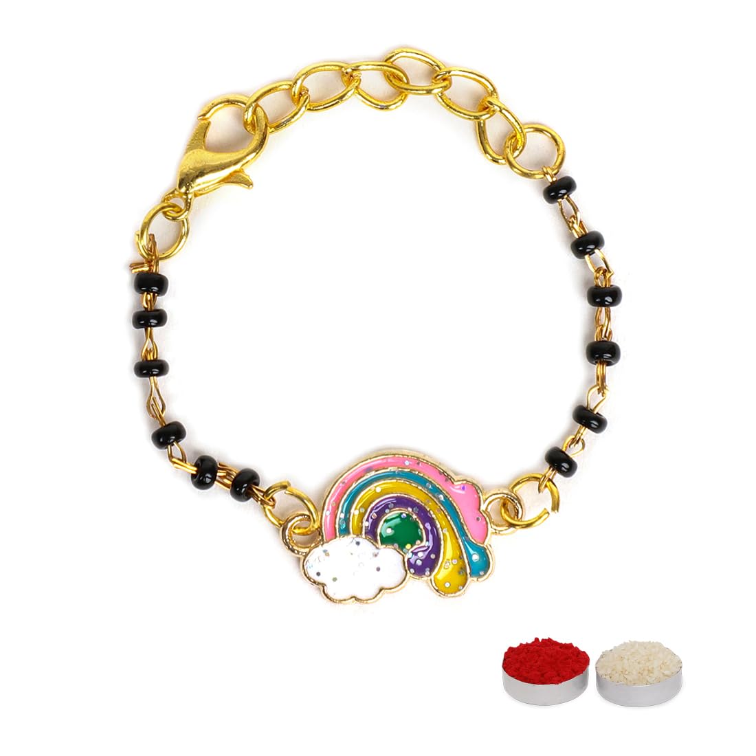 El Regalo 1PC Cute Kids Nazaria Rakhi for Little Brother - Kids Chrams Nazaria Rakhis for Babies/Toddlers with Roli Chawal, Rakhi Message Card in Rakhi Gift Box (Rainbow Cloud Nazaria)