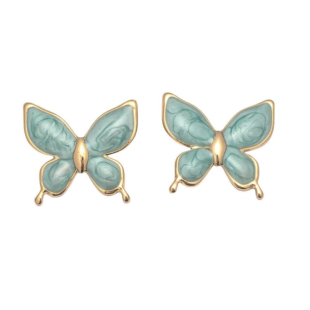 El Regalo Luxurious Oil Drip Stainless Steel Butterfly Stud Earrings for Women & Girls - Minimalist 18K Gold Plated Aesthetic Enamel Butterfly Jewelry for Daily, Party & Gifting (Teal Green)