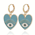 El Regalo 1 Pair Heart Evil Eye Enameled Hook Earrings - Dainty Evil Eye Hypoallergenic Heart Earrings for Girls & Women (Blue Hoop Evil Eye)