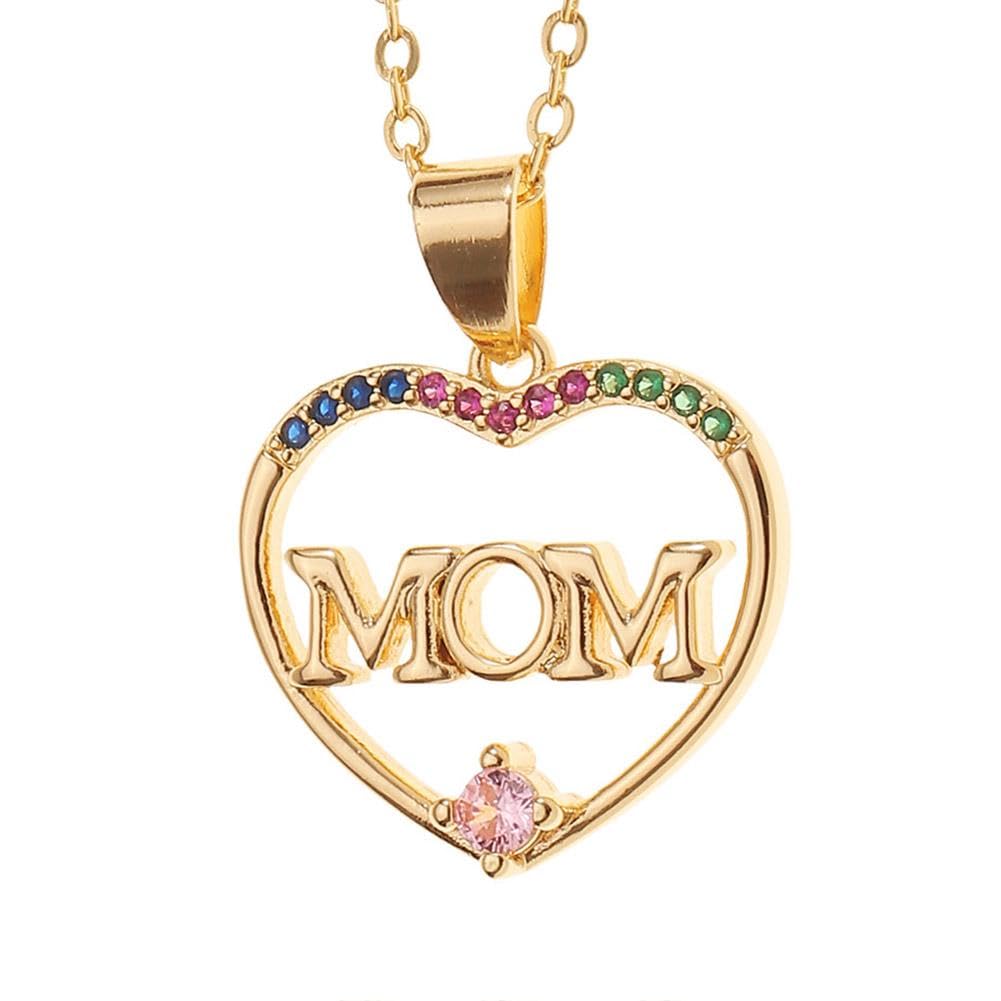 El Regalo Mother's Day/Mom's Birthday Gift- Mom/Mama Heart Stainless Steel Chain & Copper Cubic Zirconia Pendant Jewelry for Women- Thoughtful Gift for Ma (MOM Heart Pink)