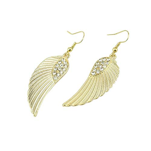 El Regalo Shimmering Feather/Angel Wings Earrings with Stones for Girls & Women (Golden)