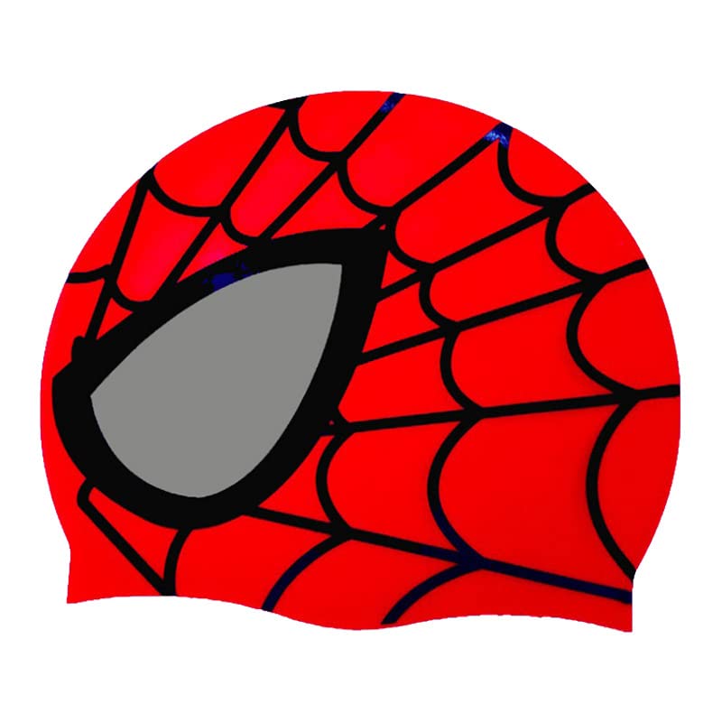 El Regalo Kids Spiderman Swimming Caps for Girls & Boys - Silicone Swimming Hat for Girls Boys Waterproof Bathing Caps for Long & Short Hair (Red Spiderman Cap)