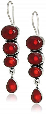 El Regalo Oxidized Silver Plated Vintage Style Stones Statement Party Earrings for Girls & Women (Red)