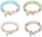 El Regalo 4PCs Cute Flower Bracelets- Shiny & Colorful Flower Charm Bracelets Set- Handmade Crystal Beaded Daisy Bracelets for Women Girls (Colors Option-1)