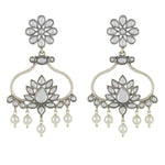 El Regalo Traditional Kundan Pearl Drop Chandelier Earrings with Rusty Silver Finish for Women & Girls | Festive, Wedding & Party Earrings (White)