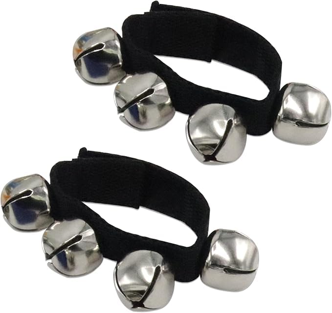 El Regalo 2PCs Jingle Bells Christmas Bracelets | Wrist & Ankle Bells for Party Favors, Musical Rhythm & Christmas Decor | Adjustable Percussion Instruments (Black)