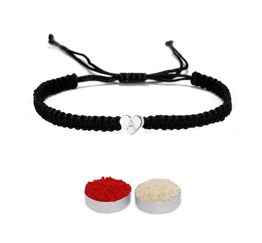 El Regalo Heart Name Initials Letter Minimalist Rakhi for Brother with Roli-Chawal Shagun, Rakhi Message Card in Rakhi Gift Box (A Name Letter)