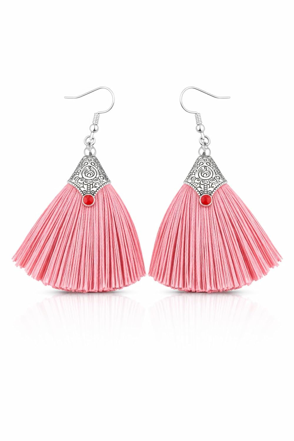 El Regalo Tribal Boho Tassel Earrings for Women & Girls | Oxidised Silver Finished Silk Thread Dangle & Drop Earrings | Handcrafted Bohemian Statement Jewellery for Ethnic, Western & Fusion Clothes (Pink)