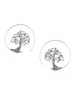 El Regalo Tribal Bohemian Style "Tree of Life" Spiral Hoop Earrings for Girls & Women (Silver)