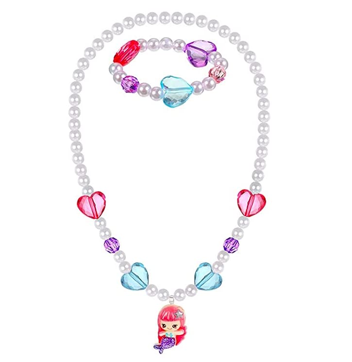 El Regalo 2 PCs Kids Girls Colorful Jewelry Sets - Kids Candy Color Unicorn, Mermaid, Rainbow themes based Necklace & Bracelets Sets for Girls & Toddlers (Mermaid Princess Jewelry)