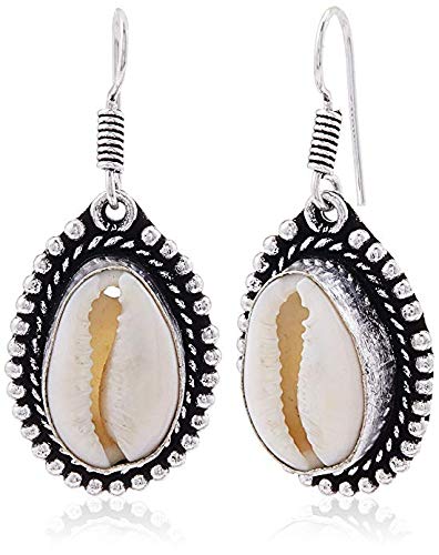 El Regalo Cowrie Sea Shell Jewelry for Girls & Women (Oxidized German Silver Earrings)