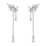El Regalo 925 Silver Plated Dainty Flowers Threader Detachable Tassel Chain Leaves Wrap Earrings Crawler for Girls & Women