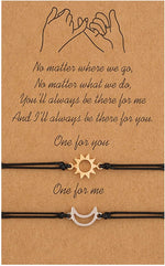 El Regalo 2Pcs Bff Best Friends Sun Moon Pinky Promise Friendship Girls Bracelet/Couple Bracelets, Bff Long Distance Matching Bracelets For Besties (Golden & Silver)