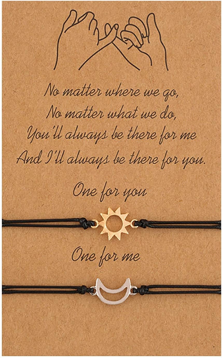 El Regalo 2Pcs Bff Best Friends Sun Moon Pinky Promise Friendship Girls Bracelet/Couple Bracelets, Bff Long Distance Matching Bracelets For Besties (Golden & Silver)