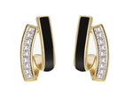 El Regalo Double Row C-Hoop Earrings for Women & Girls | Hypoallergenic Geometric Studs | Cubic Zirconia & Enamel/Shell Inlay | Elegant Daily, Office & Party Earrings Jewellery (Black)