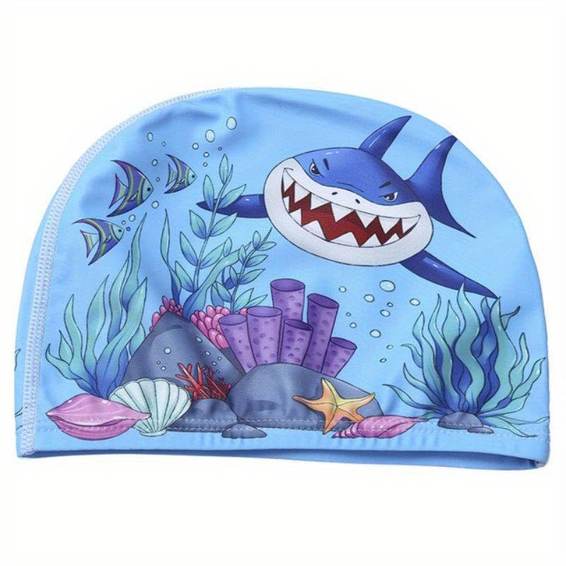 El Regalo 1PC Cute Cartoons/Animal Printed Kids/Babies Swimming Cap (1-6 Years Old) Comfortable Breathable Polyester Fabric Swimming Caps (Not Waterproof) (Shark Swimming Cap)