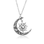 El Regalo Sun Crescent Moon Necklace- Vintage Gothic Sun Moon Pendant Neckalce for Women Girls Statement Jewelry Gifts (Crescent Moon Sun with Chain)