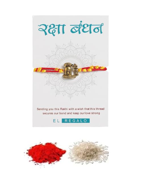 El Regalo OM Ganesha Red Thread Rakhi for Brother/Bhai/Bhaiya- Auspicious OM/Aum, Ganesha Rakhi with Roli Chawal Shagun, Rakhi Message Card in Rakhi Gift Box (Shiva Moli Rakhi)