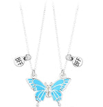 El Regalo Magnetic Butterfly BFF Necklaces for 2, Enamel Butterfly Friendship Magnetic Necklace for Teen Girls Women - Gift for Best Friends/Besties/Sisters (Blue Butterflies)