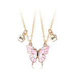 El Regalo 2 PCs BFF Best Friend Forever Butterfly Split Magnetic Matching Pendant Necklaces Set- Friendship Day Gift for Girls/Kids/Teens (Pink Butterflies Golden)