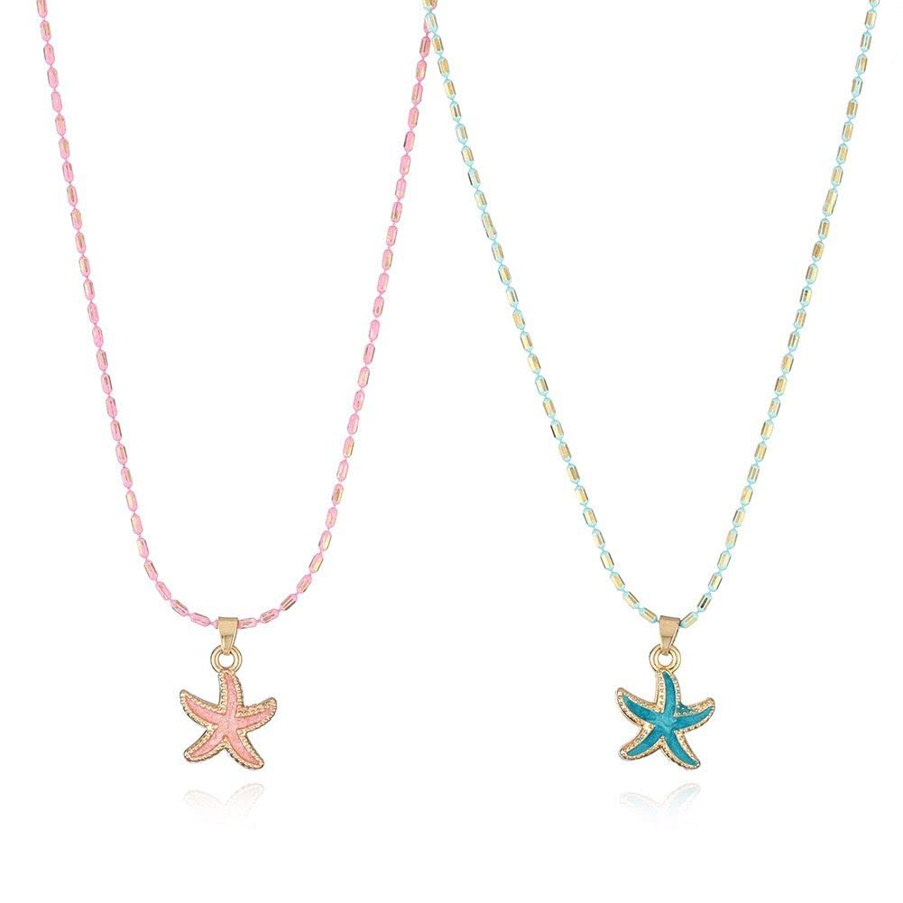 El Regalo 2 PCs Cute Best Friend BFF Pendant Colorful Chain Necklaces Set for Kids/Girls/Boys/Besties/Soul Sisters- Enamel Charms Pendant Necklaces Set for 2 (Star Fish Necklaces)