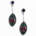 El Regalo 925 Silver Plated Fashion Statement Stones Stud Earrings for Woman & Girls - Oxidized Finish - Silver Lookalike Earrings