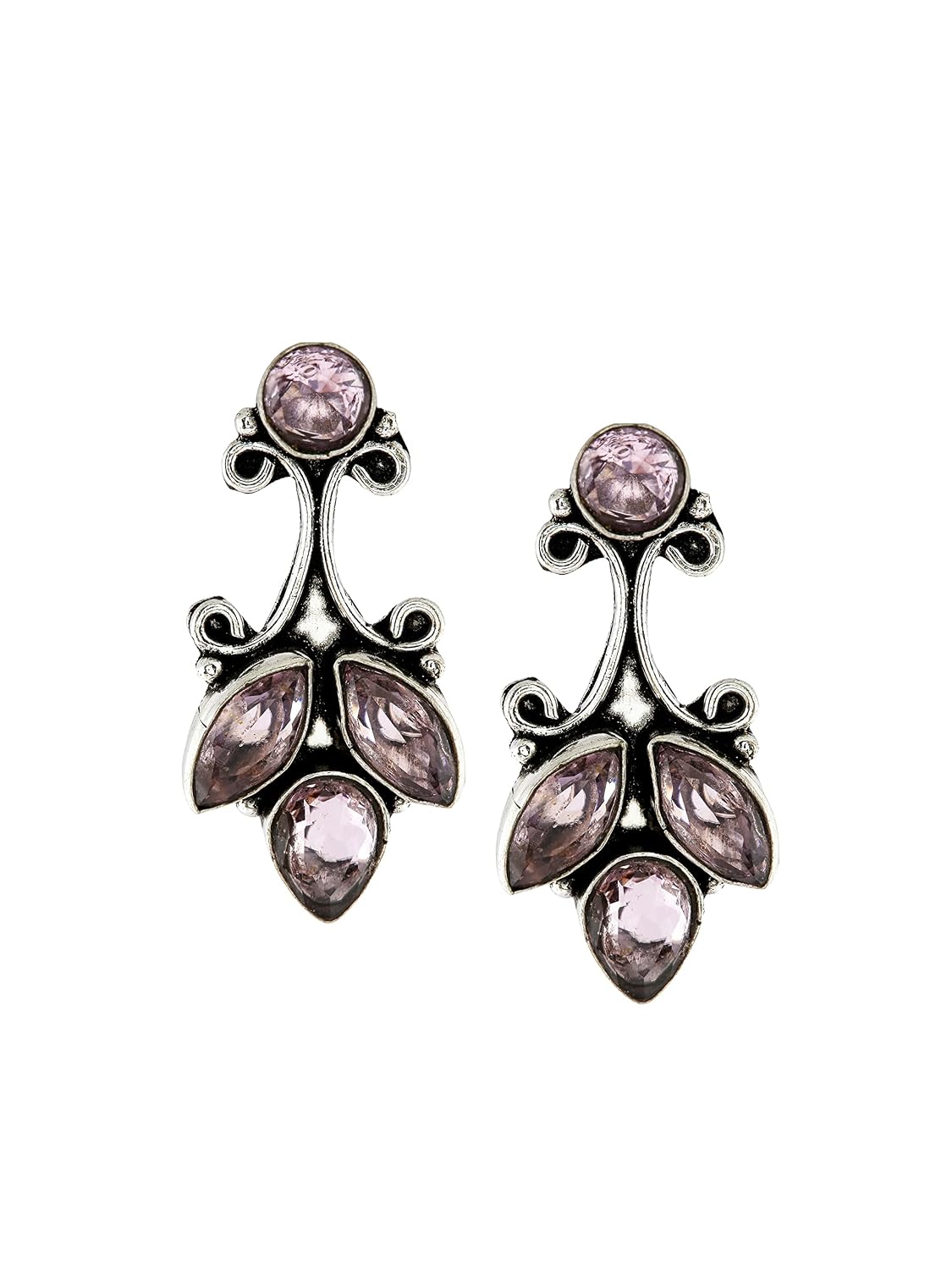 El Regalo 925 Silver Plated Vintage Stones Stud Earrings for Women & Girls (Silky Pink)