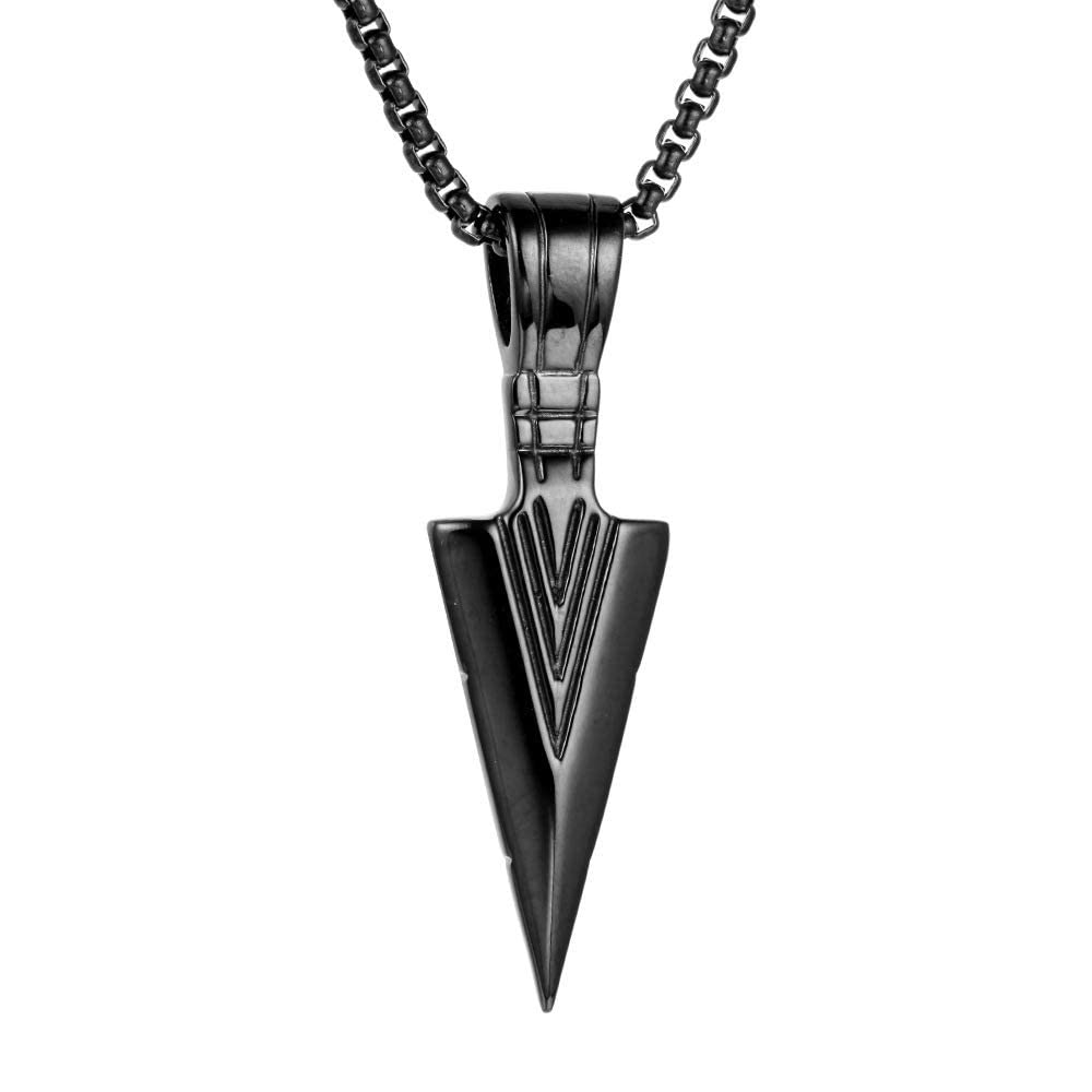 El Regalo Men's Stainless Steel Arrowhead Necklace for Boys/Men- Gift for Him (Black)