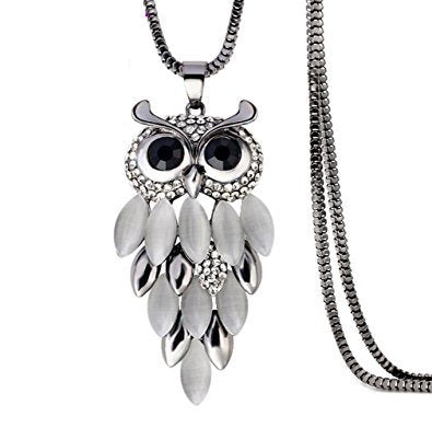 El Regalo Owl Pendant Chain in Gun Black Color for Women & Girls | Trendy Long Owl Necklace with Stones