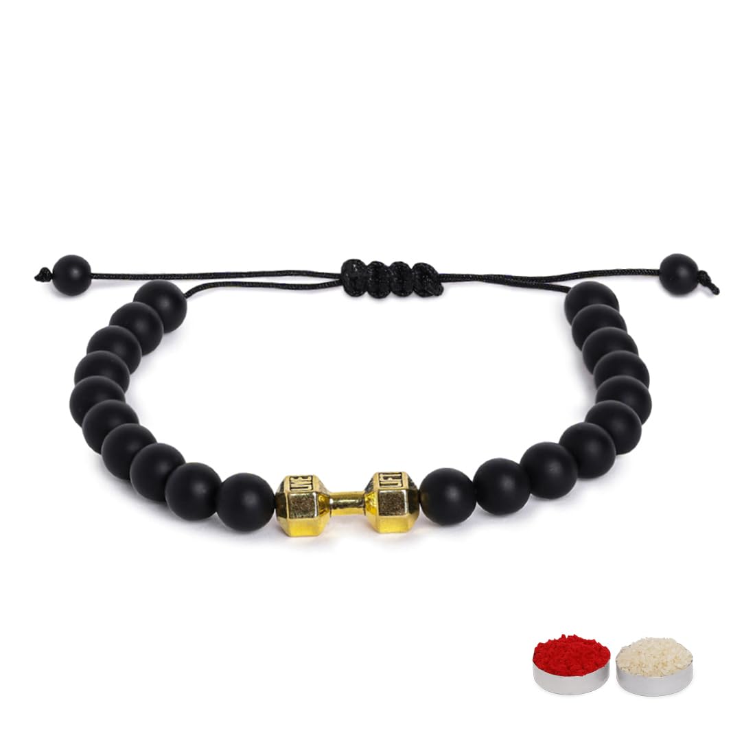 El Regalo 1pc Gymheads Dumbbell Bracelet Rakhi for Gym Lover Brother- Gym Rakhi with Roli Chawal, Rakhi Message Card in Gift Box (Gold)