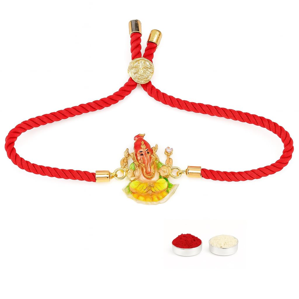 El Regalo Cute Rakhi for Brothers- Avenger, Bro, Om, Evil Eye & More | Handcrafted with Card, Roli Chawal & Rakshabandhan Box | Raksha Bandhan Bracelets for Kids, Brothers, Adults (Ganesha Rakhi)