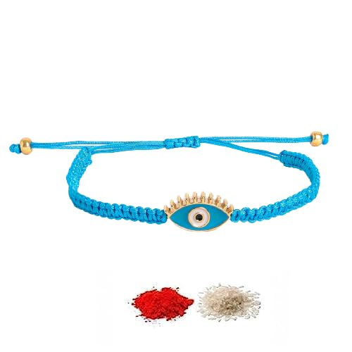 El Regalo 1 PC Evil Eye Nazaria Rakhi for Brother- Rakhi Gift Box with 1 PC Rakhi, Shagun Pack & Rakhi Message Card in Gift Box - Rakhi for Bhai/Bhabhi/Bhatija/Bhatiji (Sky Evil Eye Rakhi)
