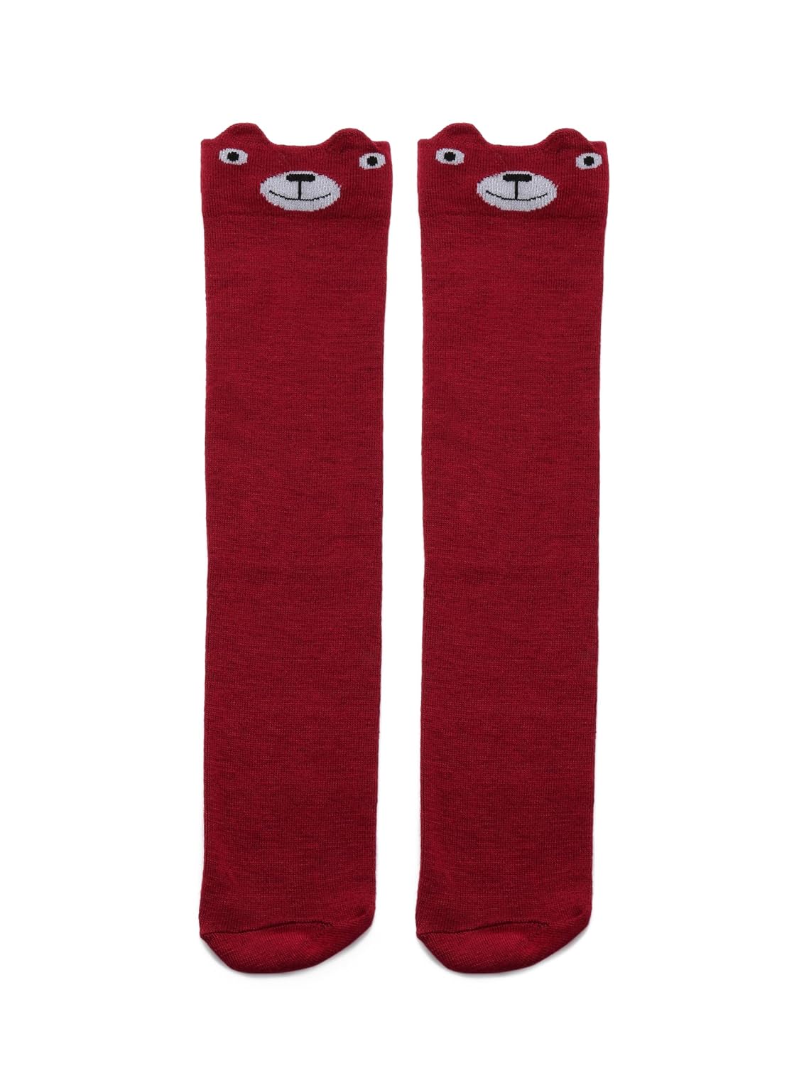 El Regalo 1 Pair Cute & Soft Fun Cartoon Animal Printed Funky Socks for Kids/Cute Animal Cartoon Print Lovely Combed Cotton High Knee Socks (3-8 Years) (Red Bear)