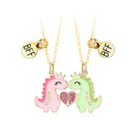 El Regalo 2 PCs BFF Best Friend Forever Split Magnetic Matching Unisex Pendant Necklaces Set- Friendship Necklaces Set for Besties/Best Friends/Soul Sisters (BFF Dinosaurs Necklaces Set- Gold)