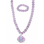 El Regalo 2 PCs Resin Shell Pendant Colorful Sparkly Crackle Beads Pendant Necklace & Bracelet Set for Kids/Girls- Christmas/Birthday Gift for Girls Kids (Purple)