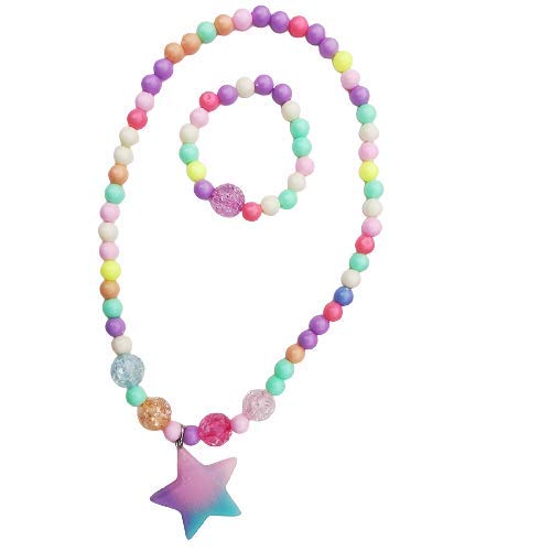 El Regalo 1 Pair Girls Kids Colorful Jewelry Sets | Colorful Princess Star/Mermaid Beaded Necklace & Bracelet Sets, Princess Necklace Bracelet Set