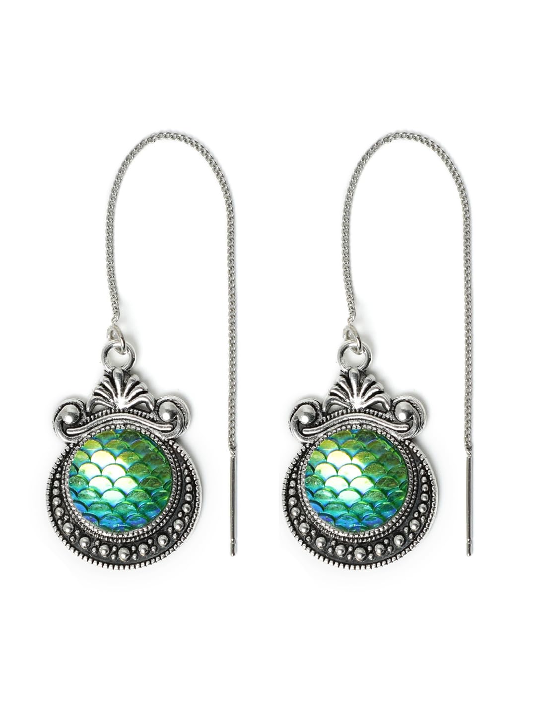 El Regalo 1 Pair Gradient 3D Mermaid Shell Threader Earrings for Girls & Women- Vintage Threader Earrings