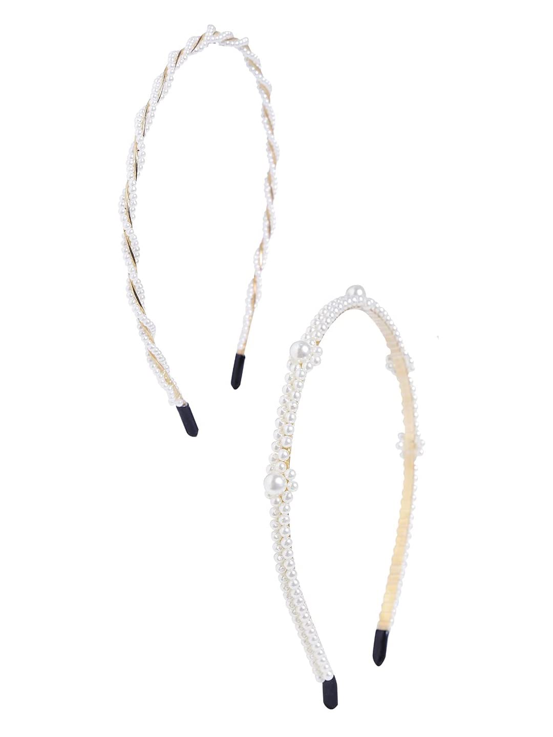 El Regalo 2 PCs Pearl Beads Hair Band Headband for Kids, Girls and women | Bridal Fancy Wedding Party Pearls Hairbands (Option- 3)