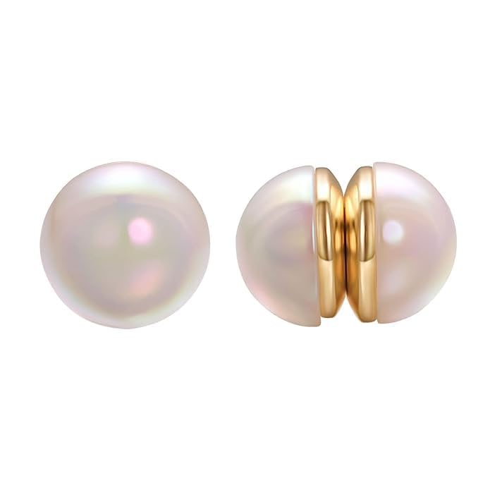 El Regalo 1 Pair Non-Pierced Magnetic Double Pearls Earrings- Fake Gauge Clip On/Cartilage Earrings for Girls & Women