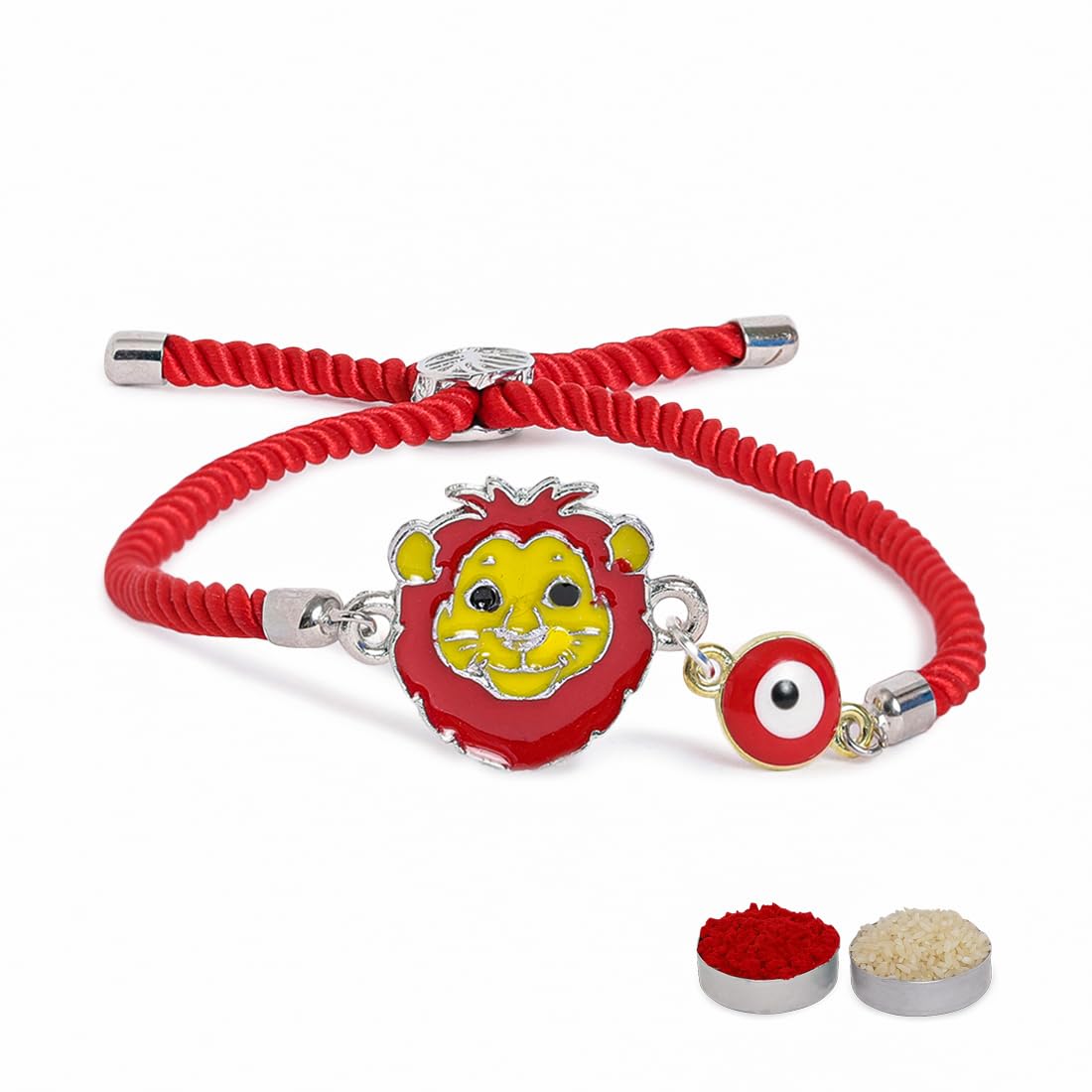 El Regalo Designer Evil Eye Lion Kids Rakhi for Brother- Cute Evil Eye Lion Rakhi with Roli Chawal Shagun, Rakhi Message Card in Rakhi Gift Box for Little Brother (Red)