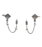 El Regalo Ethnic Oxidized Kite & Chkari Ear Cuffs - Handmade Silver Lookalike Ghunghru Earrings with Ear Clips for Women & Girls - Antique Brass Earrings with Chain Connection