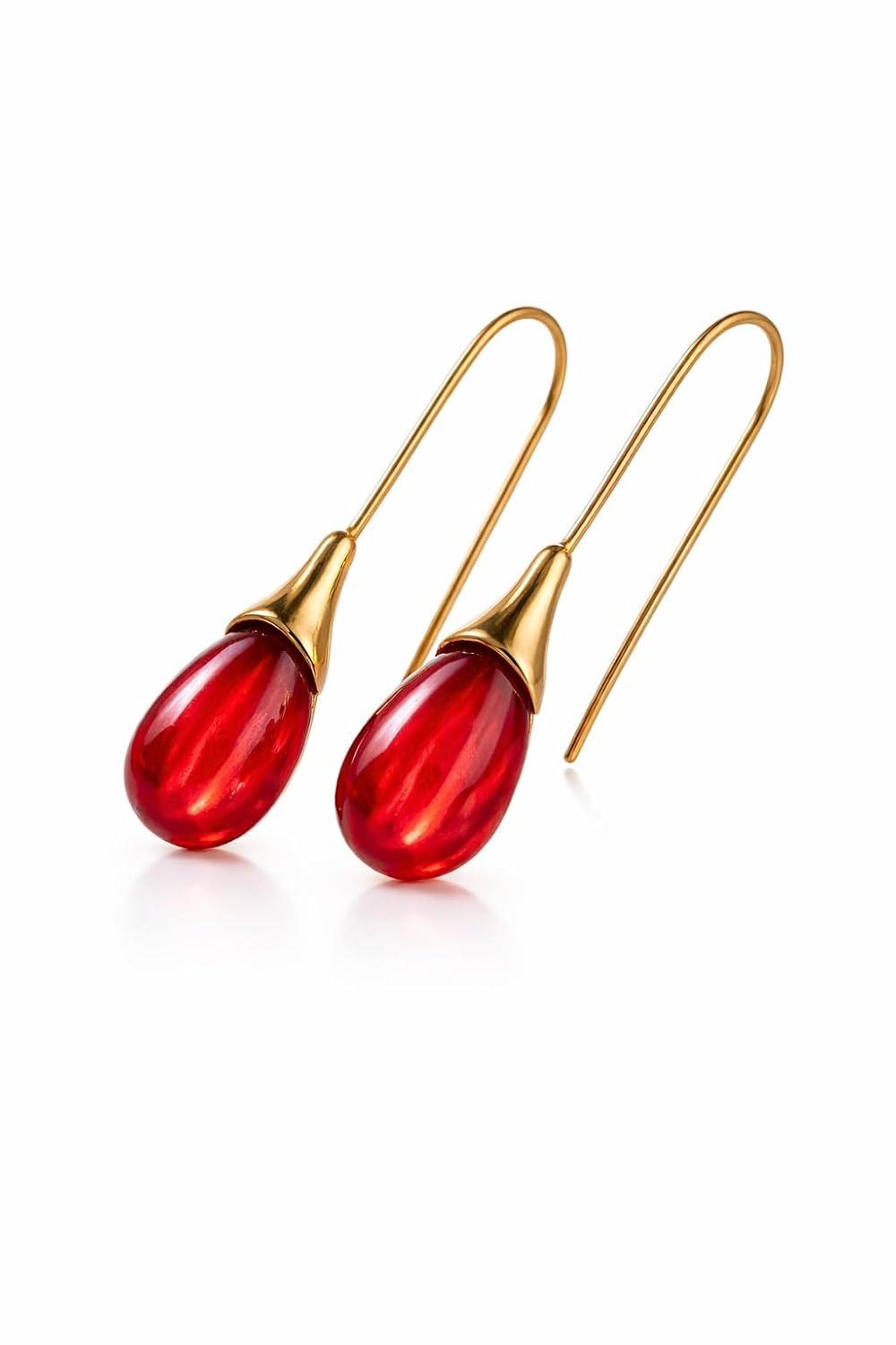 El Regalo Beverly Mint Designs Minimalist Teardrop Drop Earrings for Women & Girls - Classy Pastel Glass Stone Dangle Hooks for Western & Indo-Western Outfits (Garnet Red)