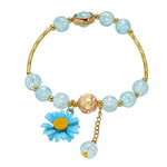 El Regalo 1PC Daisy Flower/Sunflower Crackle Beads Stretch Bracelet for Girls & Women- Fancy Floral Bracelets (Blue)