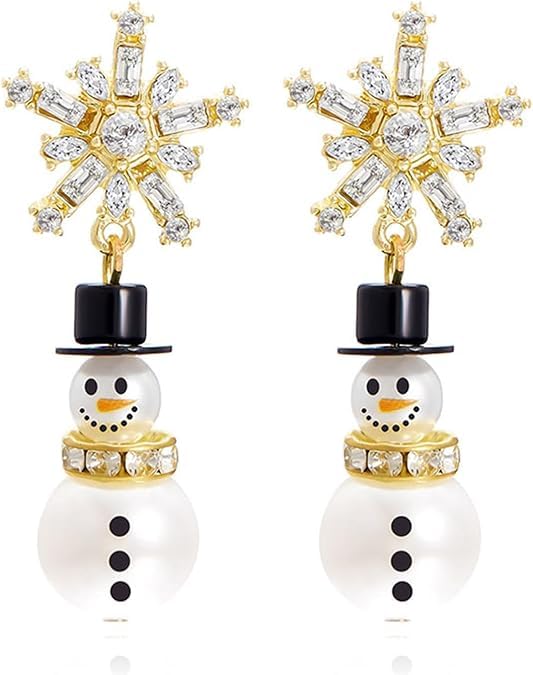 El Regalo 1Pair Cute Christmas Earrings- Xmas Tree, Wreath, Elk, Snowman, Santa Cap, Jingle Bell Earrings (Xmas Snowflake)