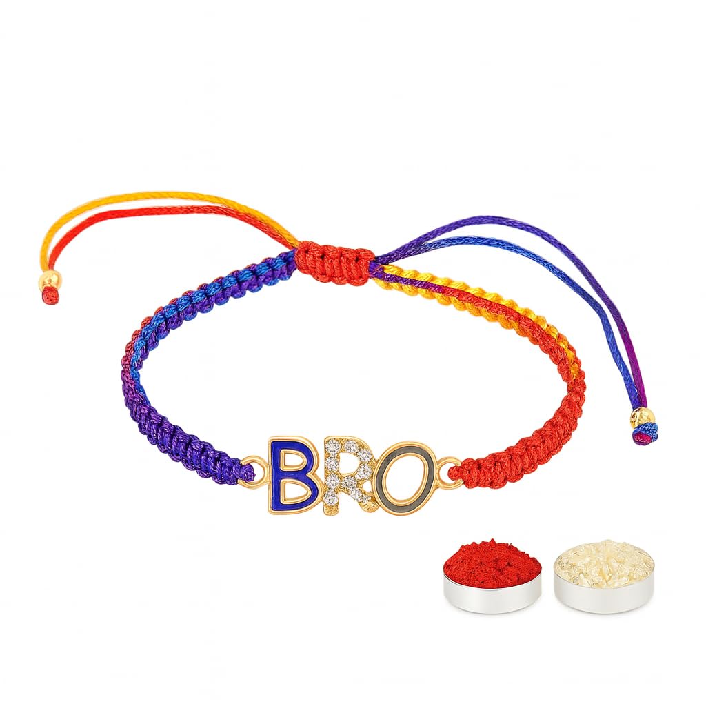 El Regalo Cute Rakhi for Brothers- Avenger, Bro, Om, Evil Eye & More | Handcrafted with Card, Roli Chawal & Rakshabandhan Box | Raksha Bandhan Bracelets for Kids, Brothers, Adults (Bro Rakhi)