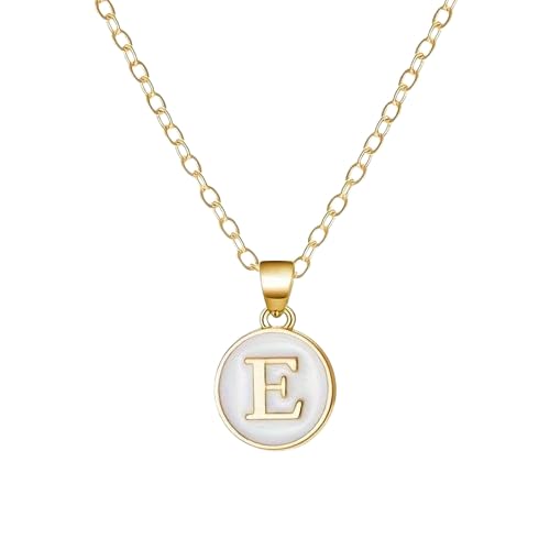 El Regalo Personalized Name Initial Letters Pendant Necklace-Enamelled Name Initials Pendant with Stainless Steel Chain (E),Gold