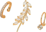 El Regalo 3 PCs Ear Cuff Earrings (Pierced & Non-Pierced) for Girls & Women- 1 Pierced Leaf Ear Cuff & 2 Non- Pierced Earrings Adjustable Sparkling Circle Ear Clip CZ Styles
