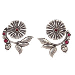 El Regalo Oxidized Brass Earrings for Women - Silver Lookalike/Silver Replica Floral Leaves Stones Statement earrings for Girls & Women- Handmade Earrings (Red)